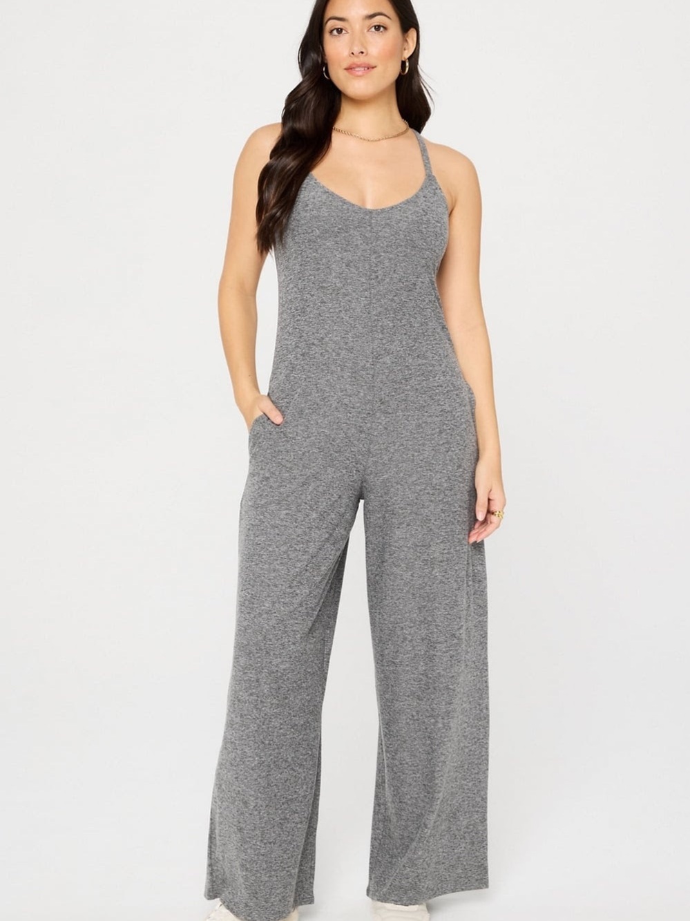 Fabletics Heather Gray Wide-Leg Racerback Jumpsuit